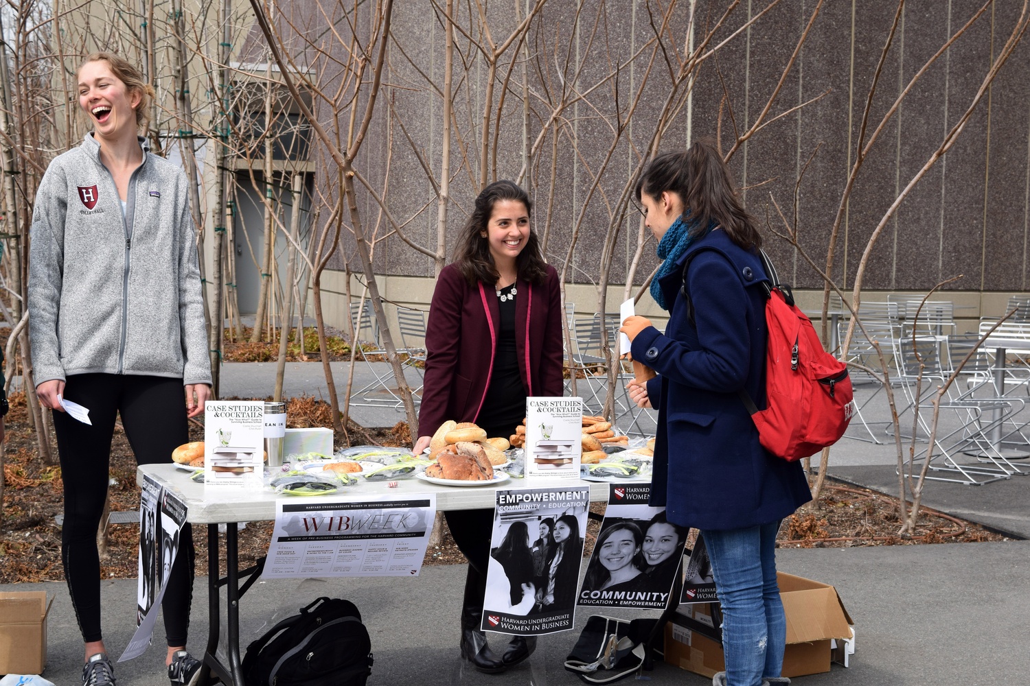 Jane A. Labanowski '17 and Julie A. Salzinger '17 hand out flyers and food as part of Harvard Undergraduate Women in Business Week. This event kicked off WIB Week, which will include panels, workshops and a keynote speaker.
