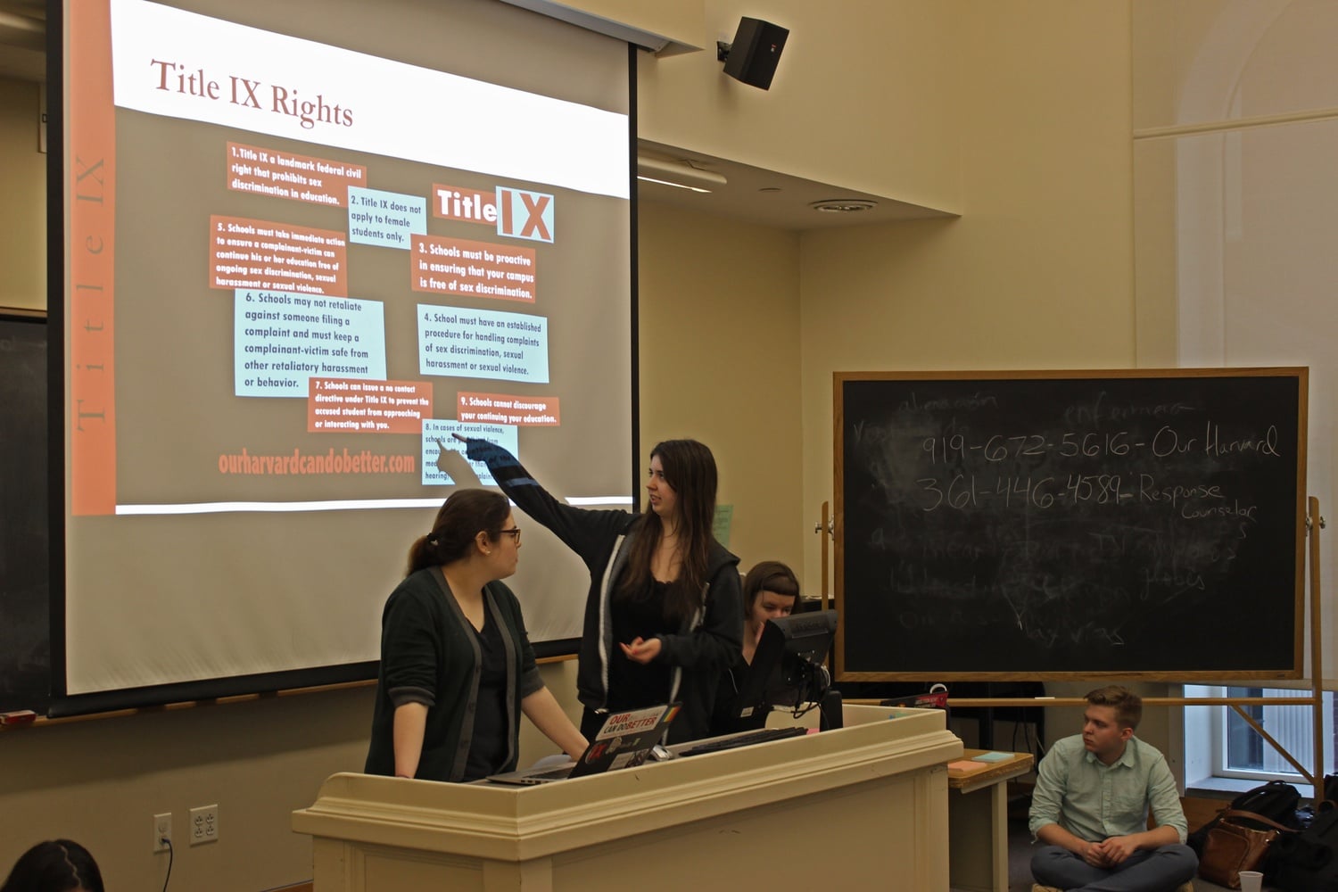 Members of "Our Harvard Can Do Better," a student group that advocates for modifications to Harvard's sexual assault policy, discuss rights guaranteed under Title IX at a "teach-in" in April.