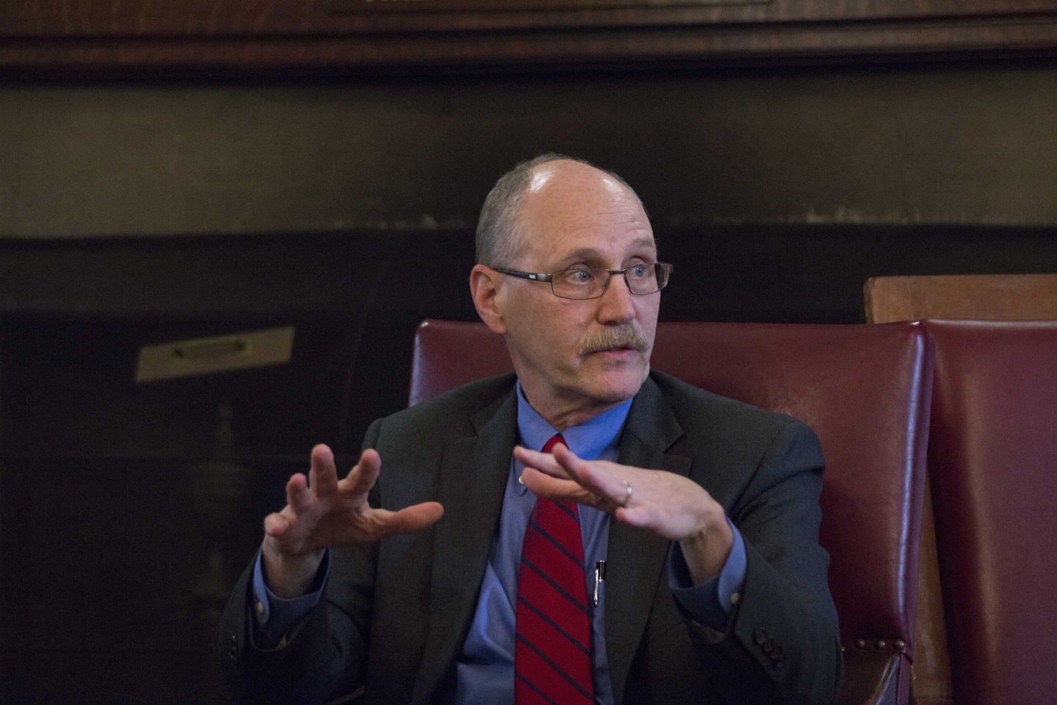 Director of University Health Services Paul J. Barreira discusses new changes to the Bureau of Study Counsel at an open forum on Wednesday. 