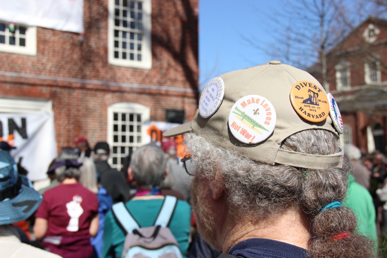  A protester attends a rally held Monday morning as part of "Harvard Heat Week."