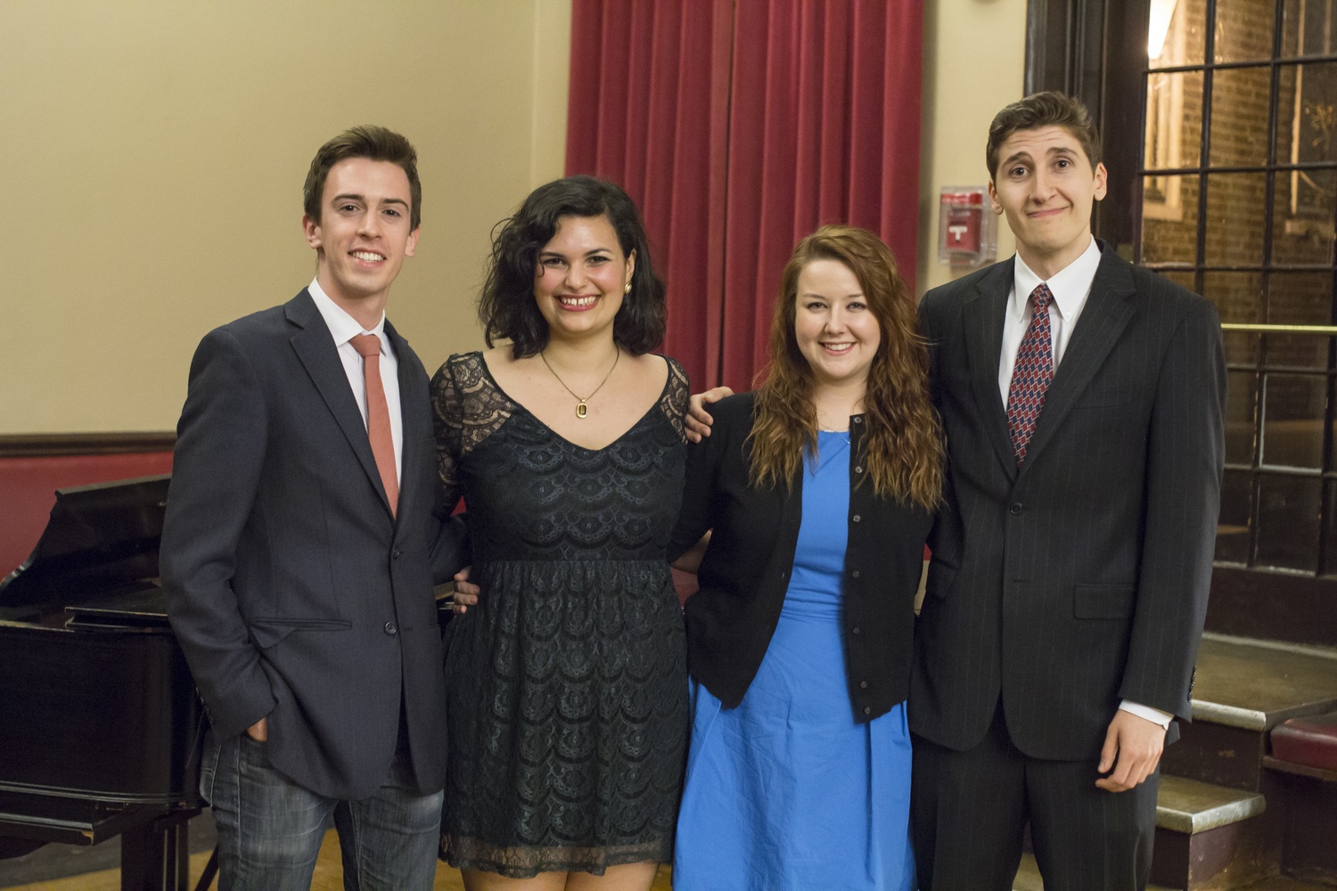 Ivy Orators Sam B. Clark ’15, far left, and Taylor K. Phillips ’15, center right, and Harvard Orators Ethan G. Loewi ’15, far right, and Reina A. Gattuso ’15, center left, will be the 2015 Class Day Speakers.
