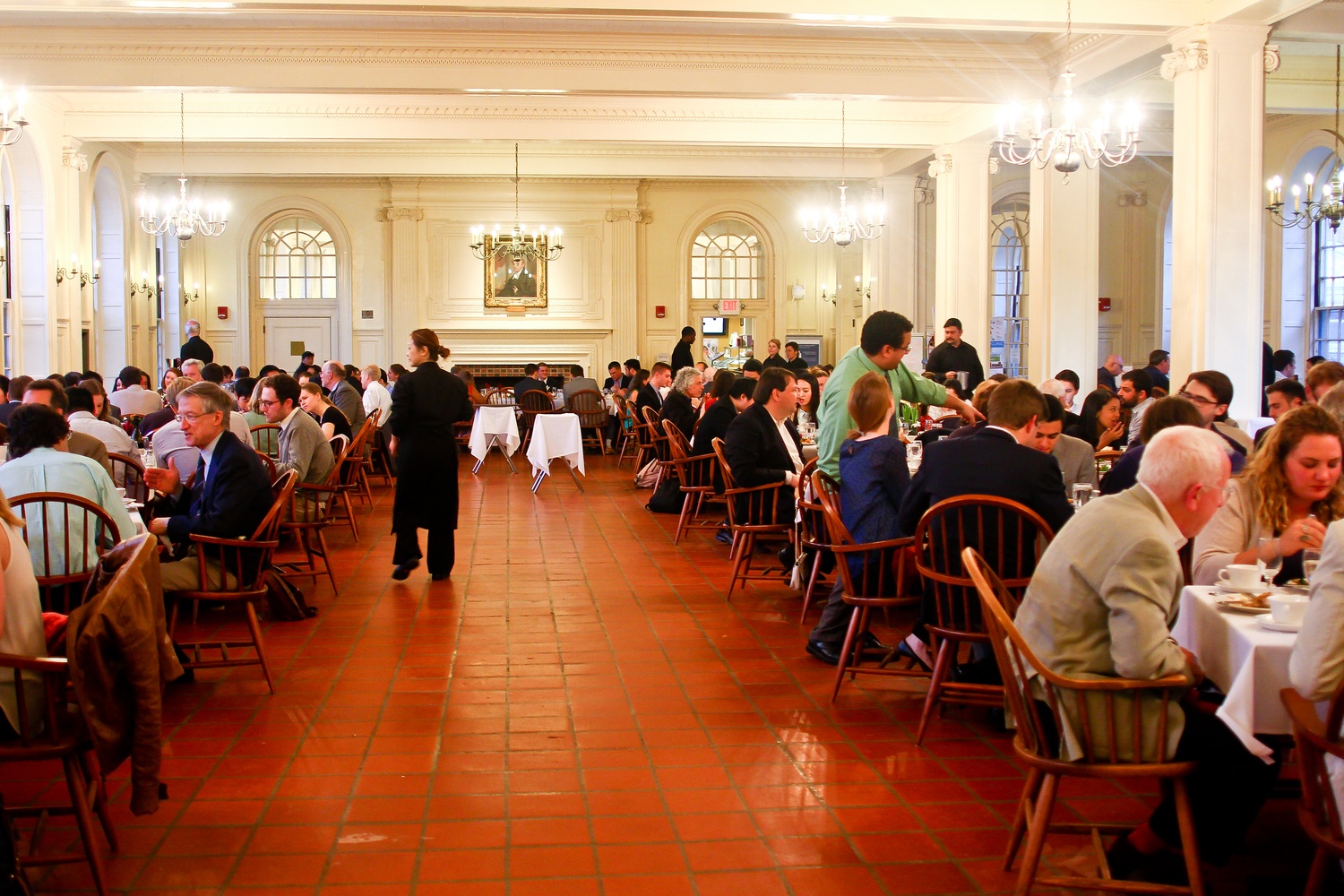 Students and faculty eat during Kirkland House's  annual spring faculty dinner on Wednesday evening. The dinner served as an opportunity for Kirkland residents to have closer contact with faculty members.