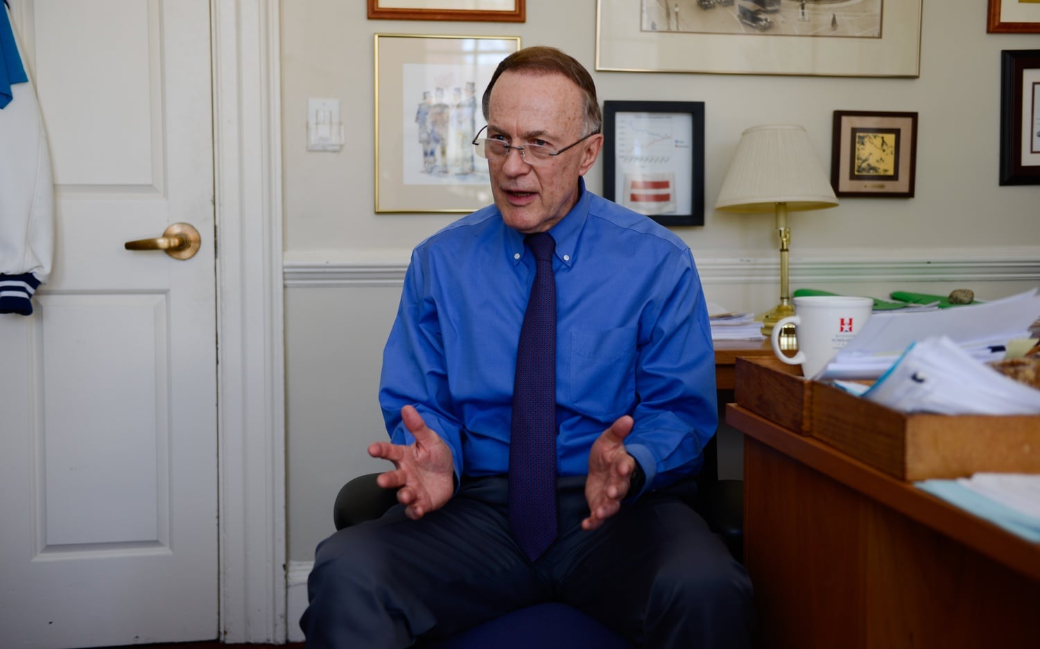 Dean of Admissions and Financial Aid William R. Fitzsimmons '67 speaks during an interview with The Crimson last spring.