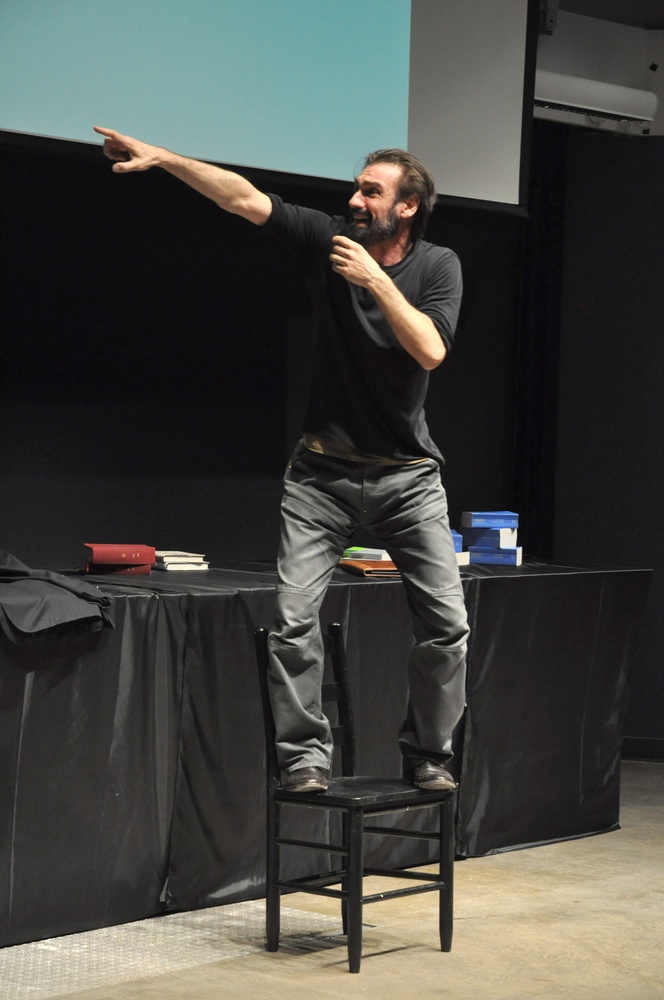 Fabrizio Gifuni performs Gadda Goes to War in the Science Center Monday evening. The performance was the final event in a three day series sponsored by The Lauro De Bosis Foundation and Tony Crolla, Vittoria Group Edinburgh.