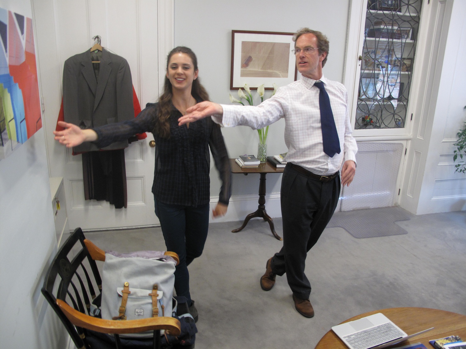 Lilly Riveron '17 leads Dean of Freshman Tom Dingman '67 through the steps for his role in "Swan Lake: For the Birds!", a Tchaikovsky spoof that will kick off the 2015 Arts First festival.