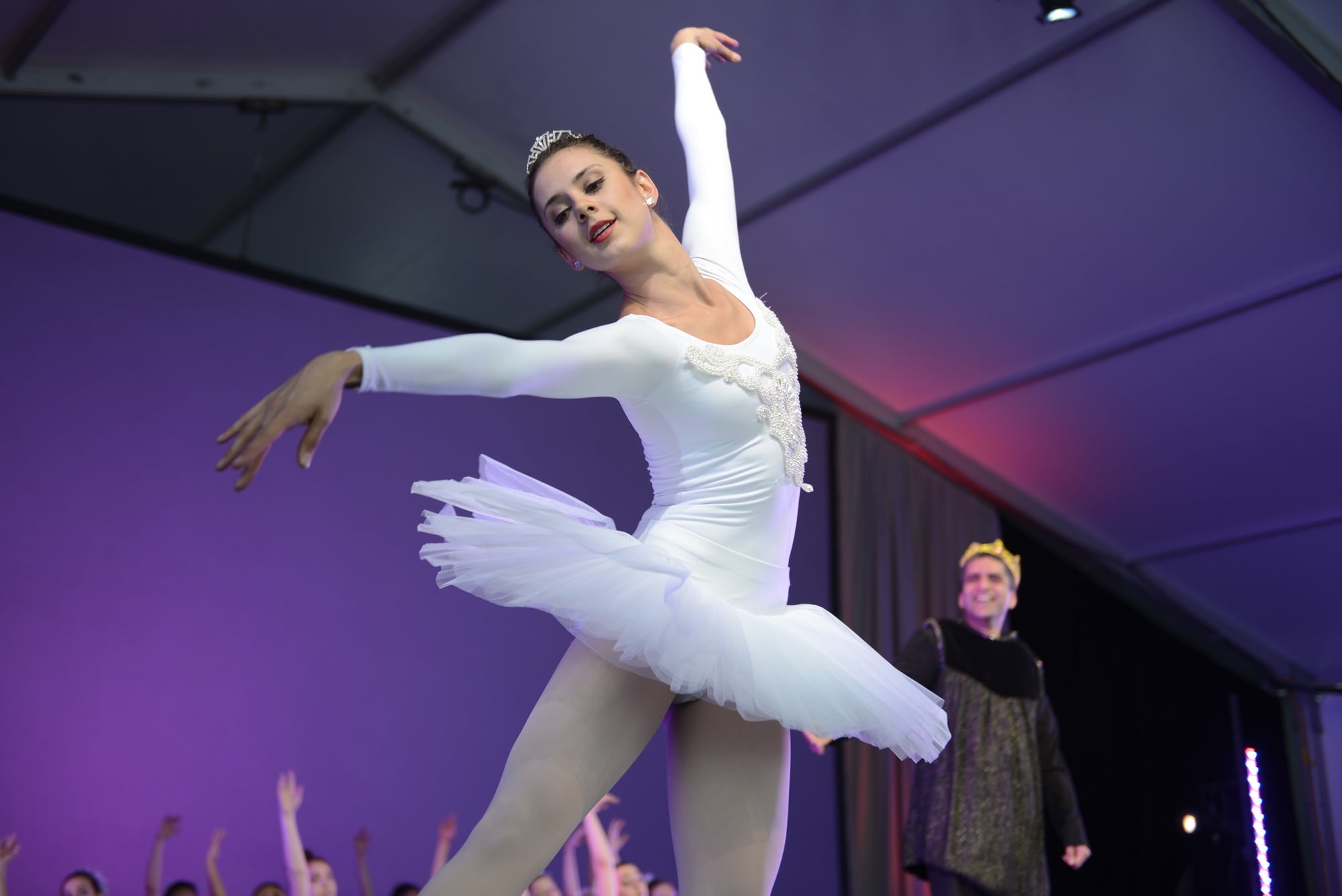 Lilly Riveron ’17, who danced the role of the Swan, performs a short solo after she finds her true love, the Prince, played by Dean of the College Rakesh Khurana.

