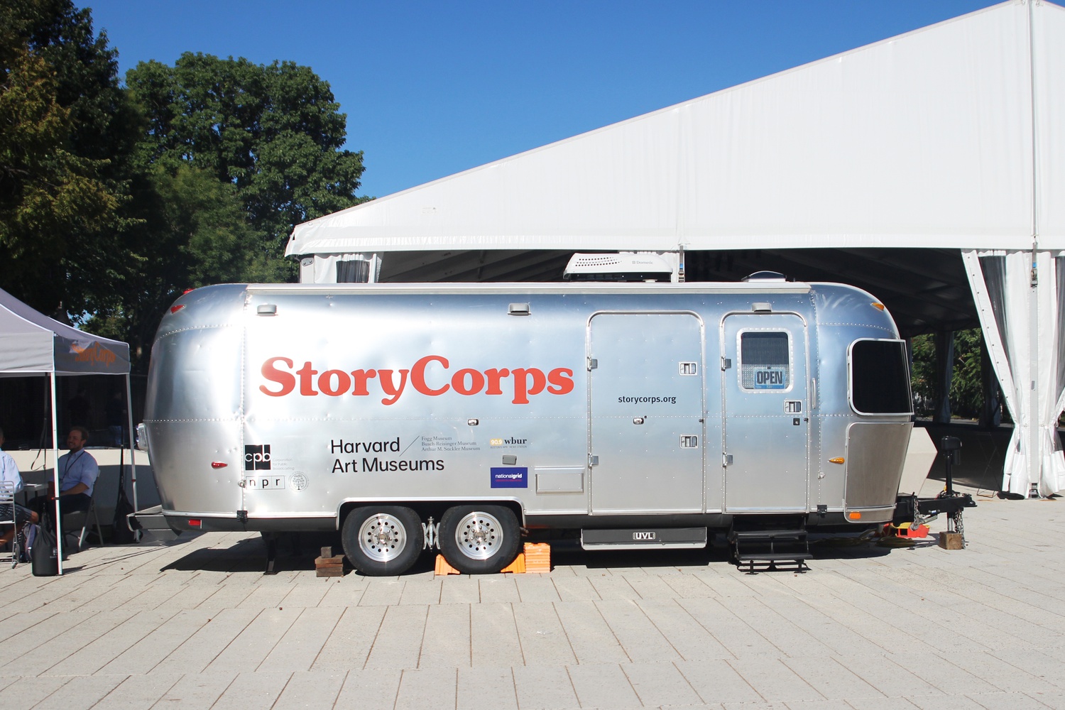The StoryCorps MobileBooth was parked in the Science Center Plaza from Friday through Sunday. Participants signed up for forty-minute oral history recording sessions, focusing on relaying their experiences related to Corita Kent and the Harvard Art Museums’ exhibition of her work.