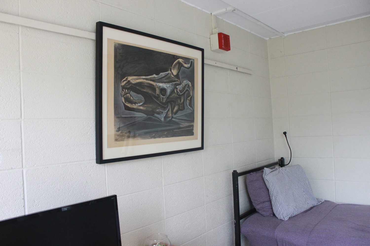 A print of Picasso's “Goat's Skull on the Table,” one of a series of 150, hangs in the dorm room of McKinley O. Rodriguez ’18. "It's really exciting to think that Picasso has touched this work of art, it's not just a poster," Rodriguez said.