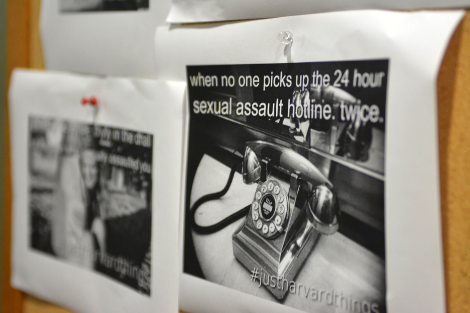 On Wednesday, posters about sexual assault at Harvard appeared in Sever Hall.