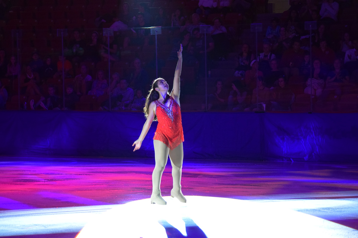 Yasmin Siraj ’18, who placed in sixth at the 2013 US Nationals competition, strikes her final pose during Evening with Champions, a charity figure skating show run by Harvard students benefiting the Jimmy Fund for cancer research.