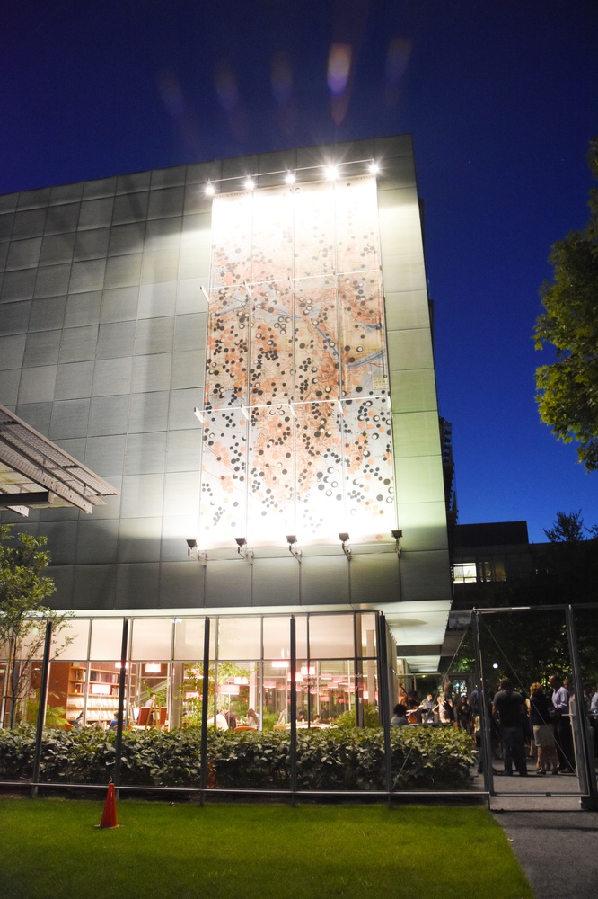 The new wing of the Isabella Stewart Gardner Museum illuminated at night during Third Thursdays: Roxbury & Jazz. 