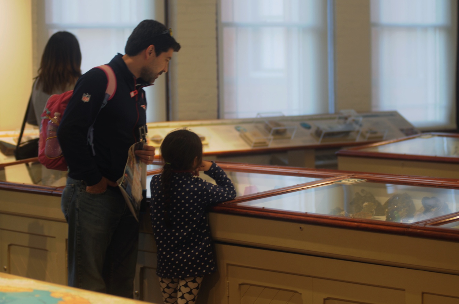 Visitors view rare minerals and gemstones in the Earth & Planetary Sciences Gallery. 