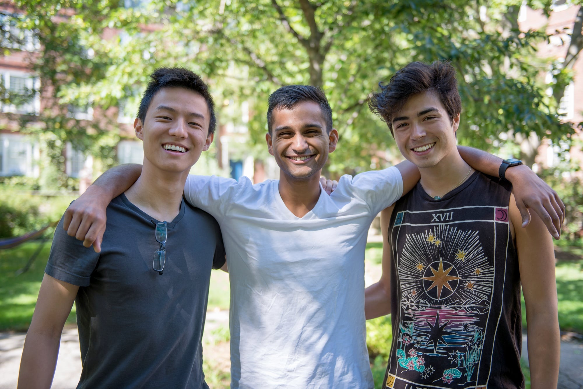“There is not a single group of people that couldn’t make an amazing connection if they didn’t have the time and space,” said Tea with Strangers creator Ankit Shah, who poses with hosts Bowen Lu ’17 and Skip L. Rosamalia ’17. “Every new tea time I host is new for me… I come in with no expectations and no set structure. Every time it surprises me,” said Lu. 
