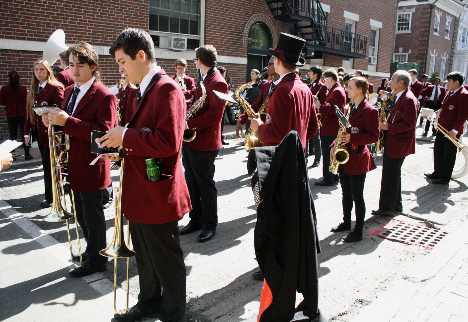 The Harvard University Band prepares to play at the Harvard-Brown football game on Saturday afternoon.