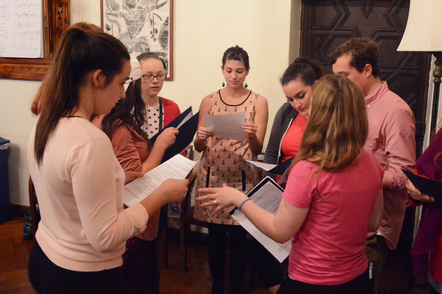 Hannah E. Bledsoe instructs participants on how to canvass to gather support in Cambridge. The Harvard College Democrats and Planned Parenthood Advocacy Fund of Massachusetts organized the event where students donned pink and canvassed in Harvard Square in support of the organization Tuesday evening.