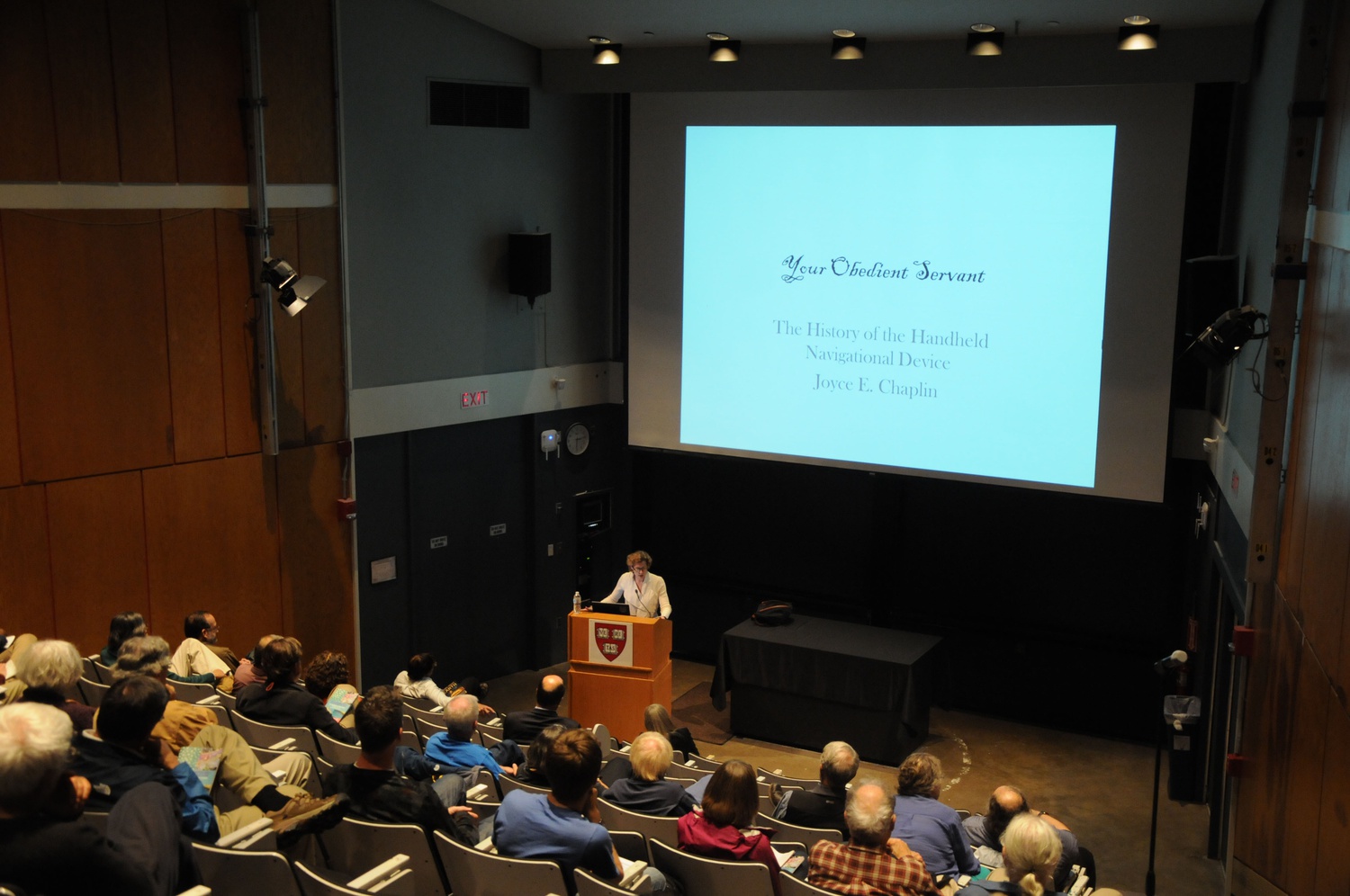History professor Joyce E. Chaplin speaks about the history of handheld navigational devices at a talk in the Science Center on Thursday. Chaplin discussed the evolution of handheld devices from possessions of the lower class to modern status symbols.