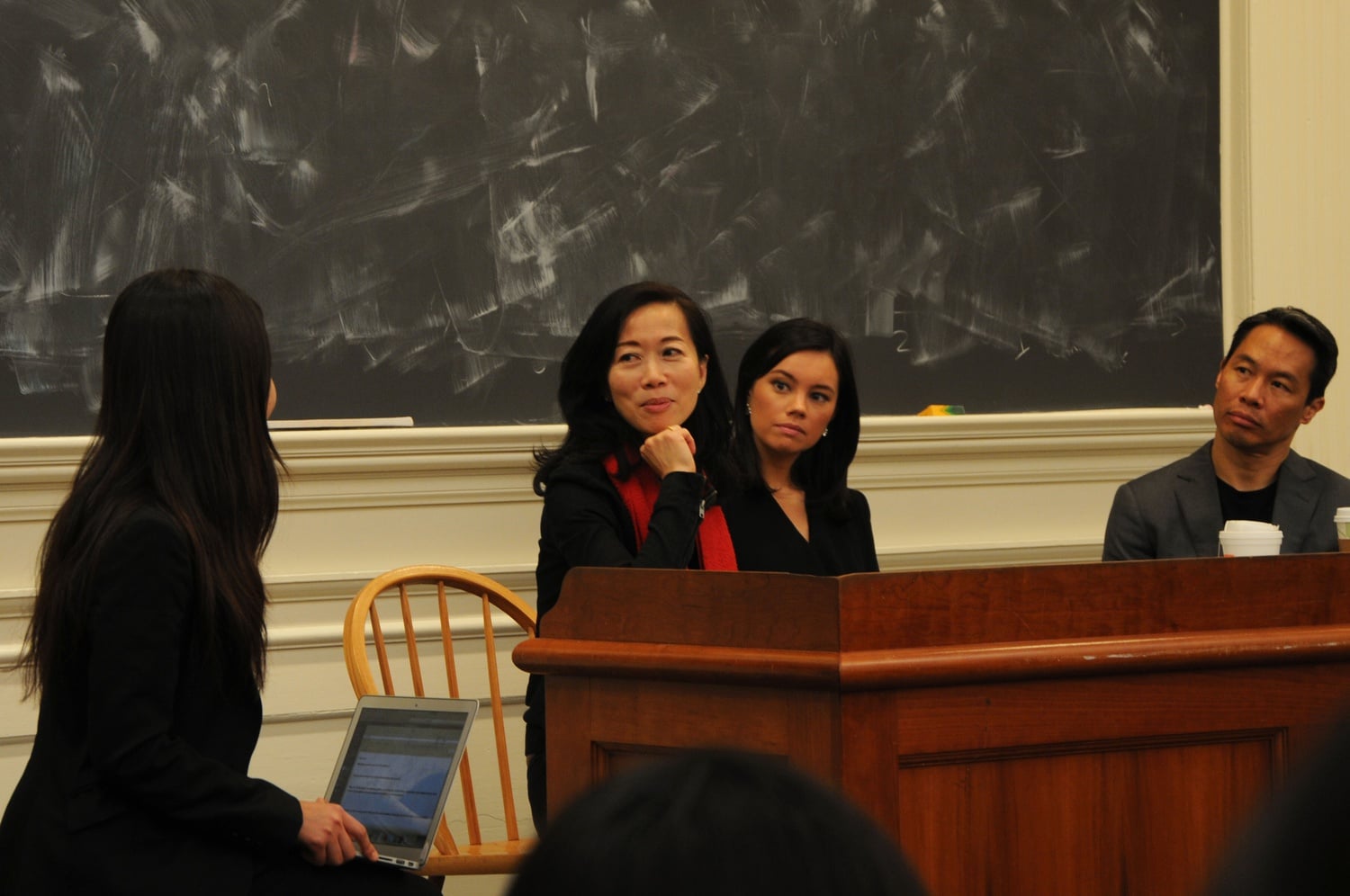 Mable Chan, Jo Ling Kent, and Richard Lui respond to questions about their experiences working as Chinese-American journalists on Friday afternoon.