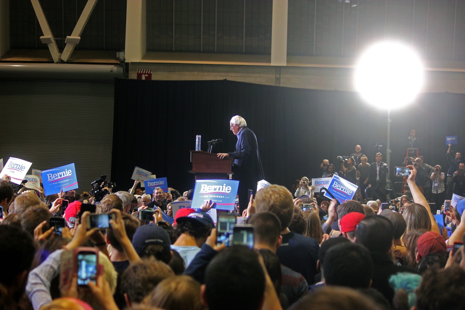 Senator Bernie Sanders, who is running to become the Democratic nominee in the 2016 presidential election, speaks to a crowd of more than 20,000 Saturday evening in Boston.