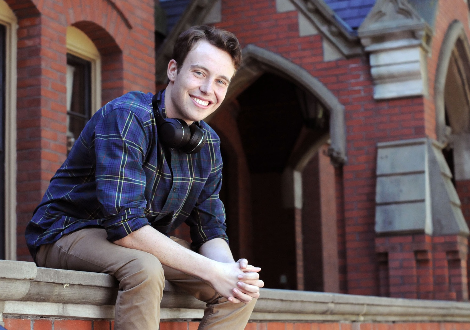 “I had the impression that a lot of people that I knew may have been better prepared than me, so that actually caused me to be very depressed,” says William F. Morris ’17, pictured here in front of Matthews Hall. “I felt like I was stupid, like why is this so hard for me?” 