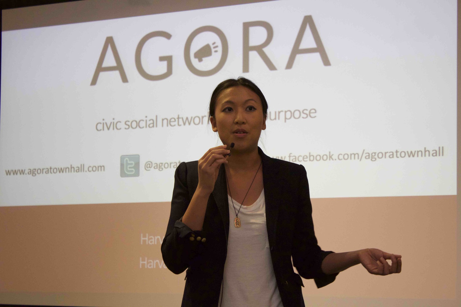 Elsa Sze talks about Agora, an online town hall she founded to promote accessibility to political participation, as part of HUBweek.
