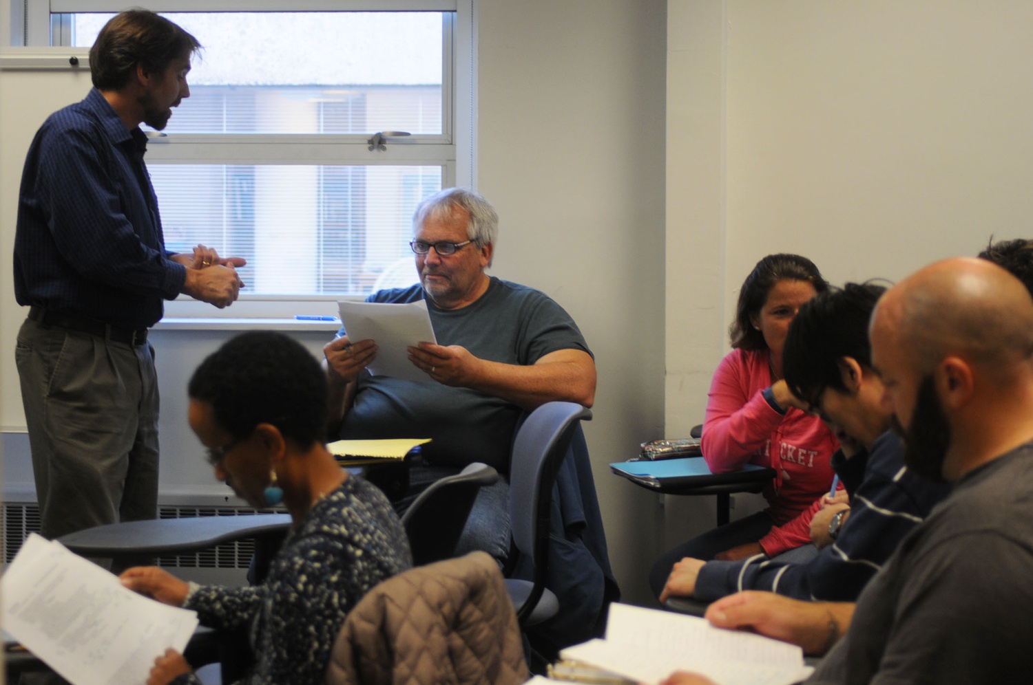 Professor Andrew Engelward teaches his class, Math E-300 “Math for Teaching Arithmetic,” to Extension School students. 