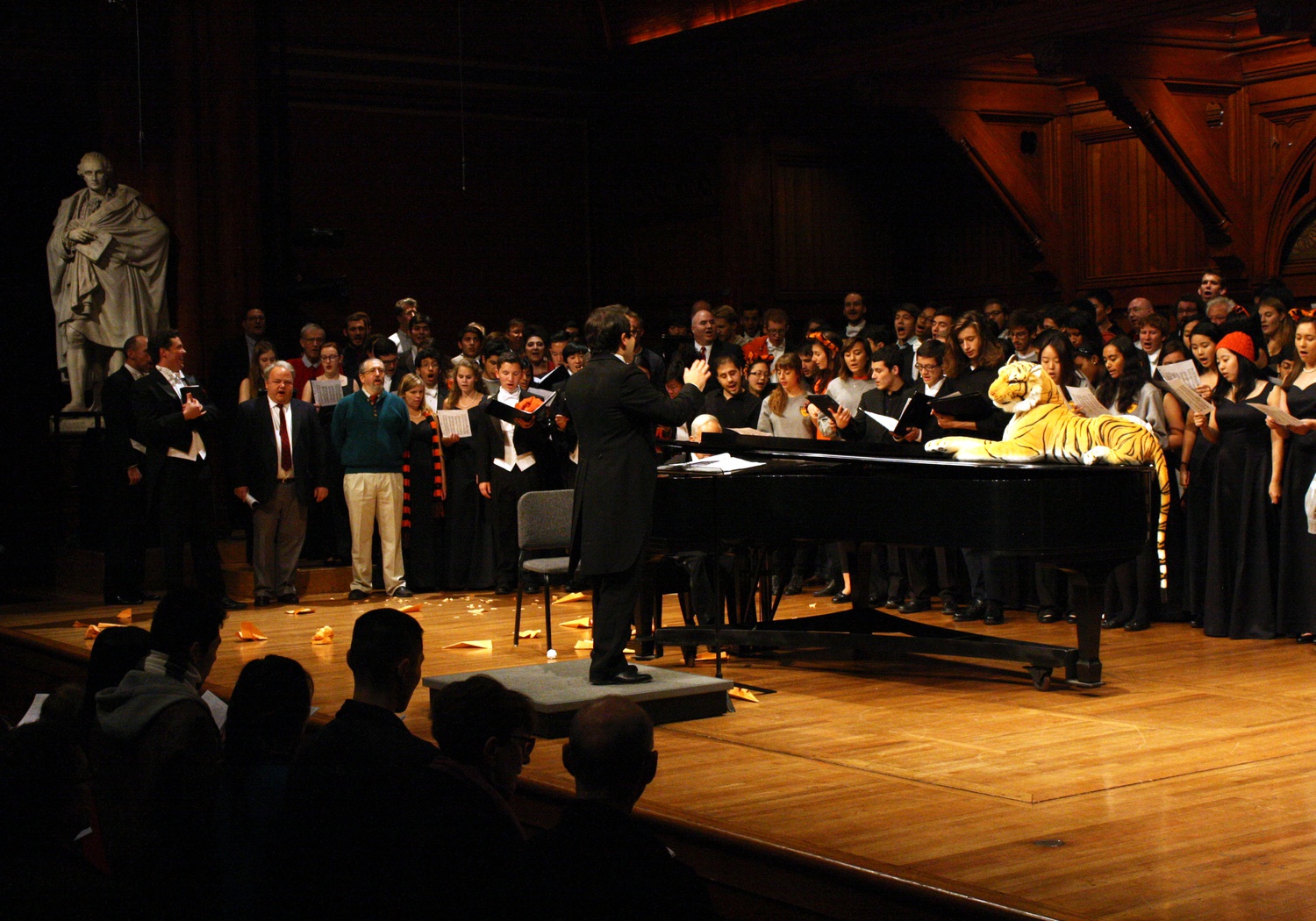 The Harvard and Princeton Glee Clubs perform together at the Harvard-Princeton Football Concert on Friday evening.