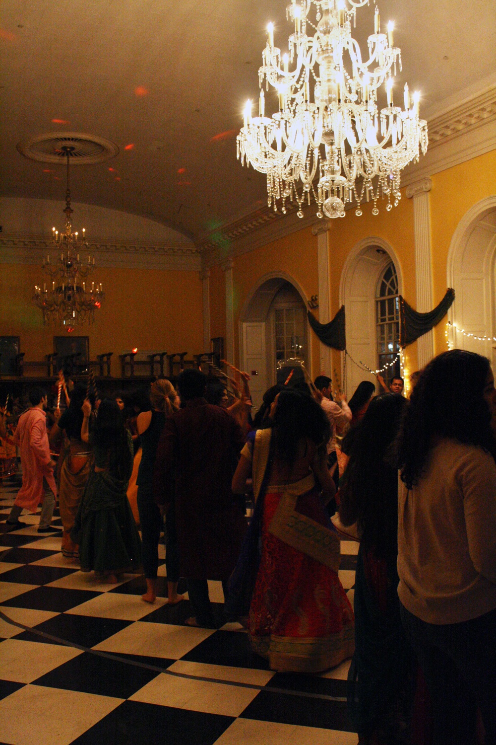 Students dance to Bollywood music at Hungama 2015 in the Lowell Dining Hall on Friday evening. The annual event was hosted by Harvard Dharma.