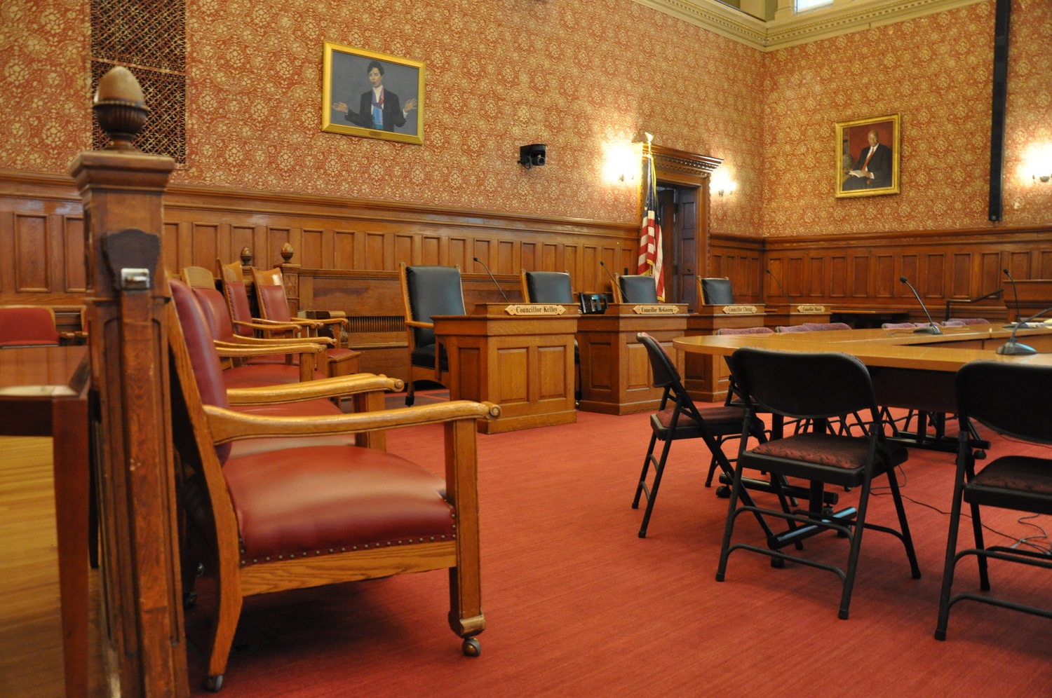 The Sullivan Chamber at Cambridge City Hall, where the Cambridge City Council holds its meetings, on Monday afternoon.