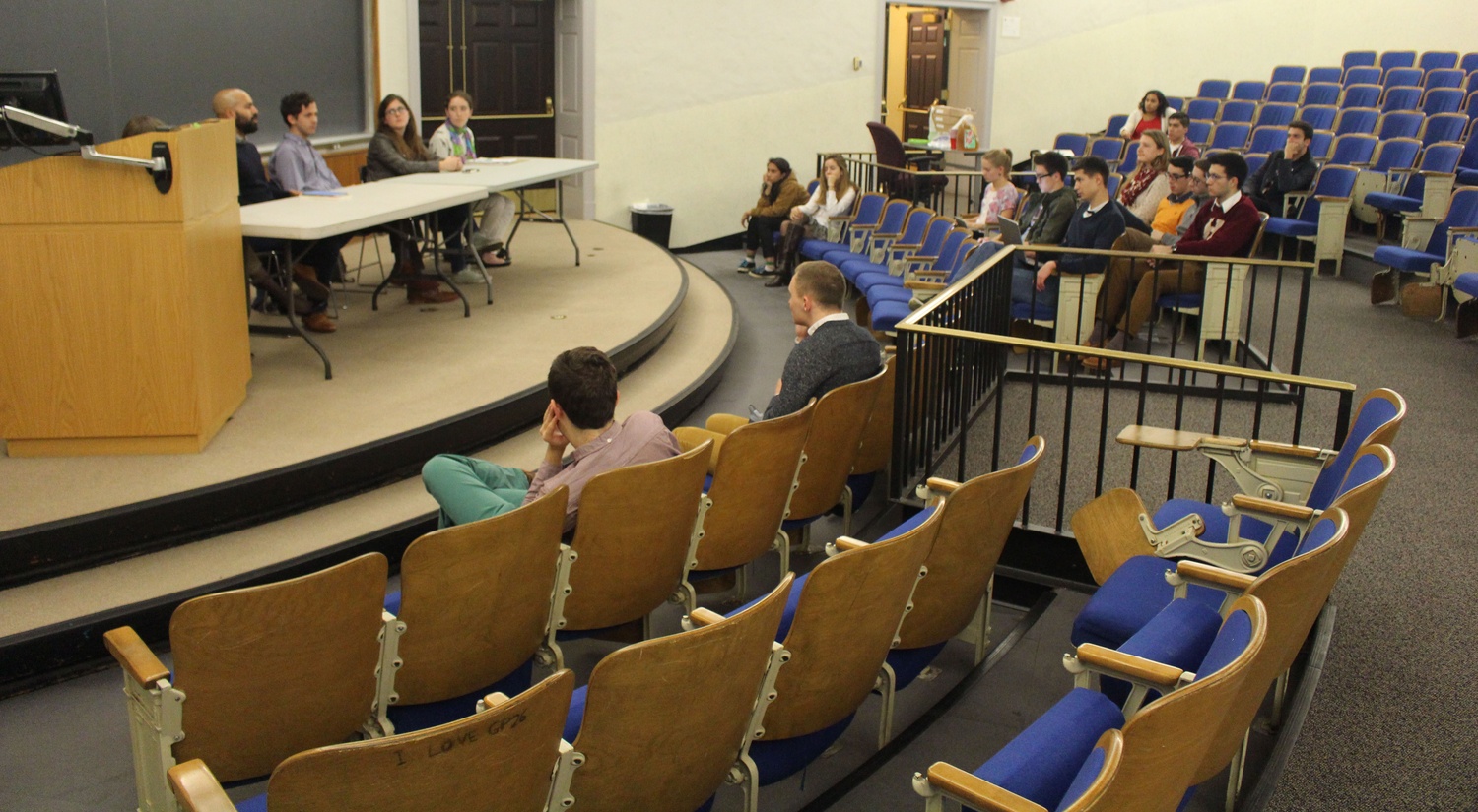 Students engage in a career panel about jobs in the humanities on Oct. 15. The consisted of five people: a professor, a postdoc, a graduate student, and two undergraduates.