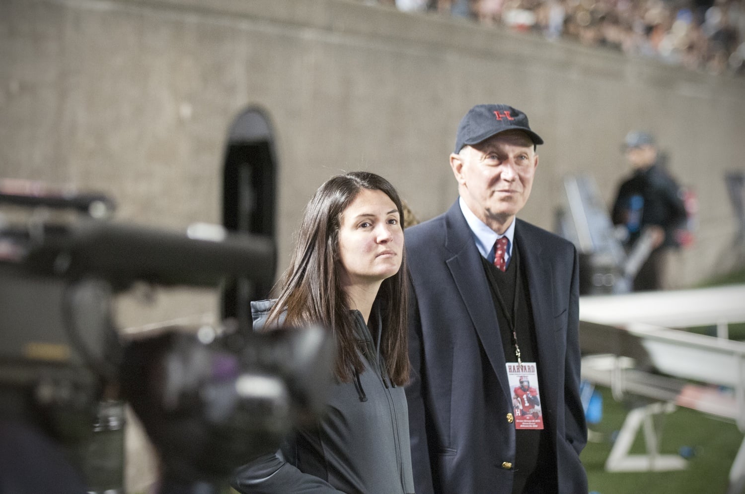 Athletics Director Robert L. Scalise on the sideline at halftime of the Harvard-Brown football game.