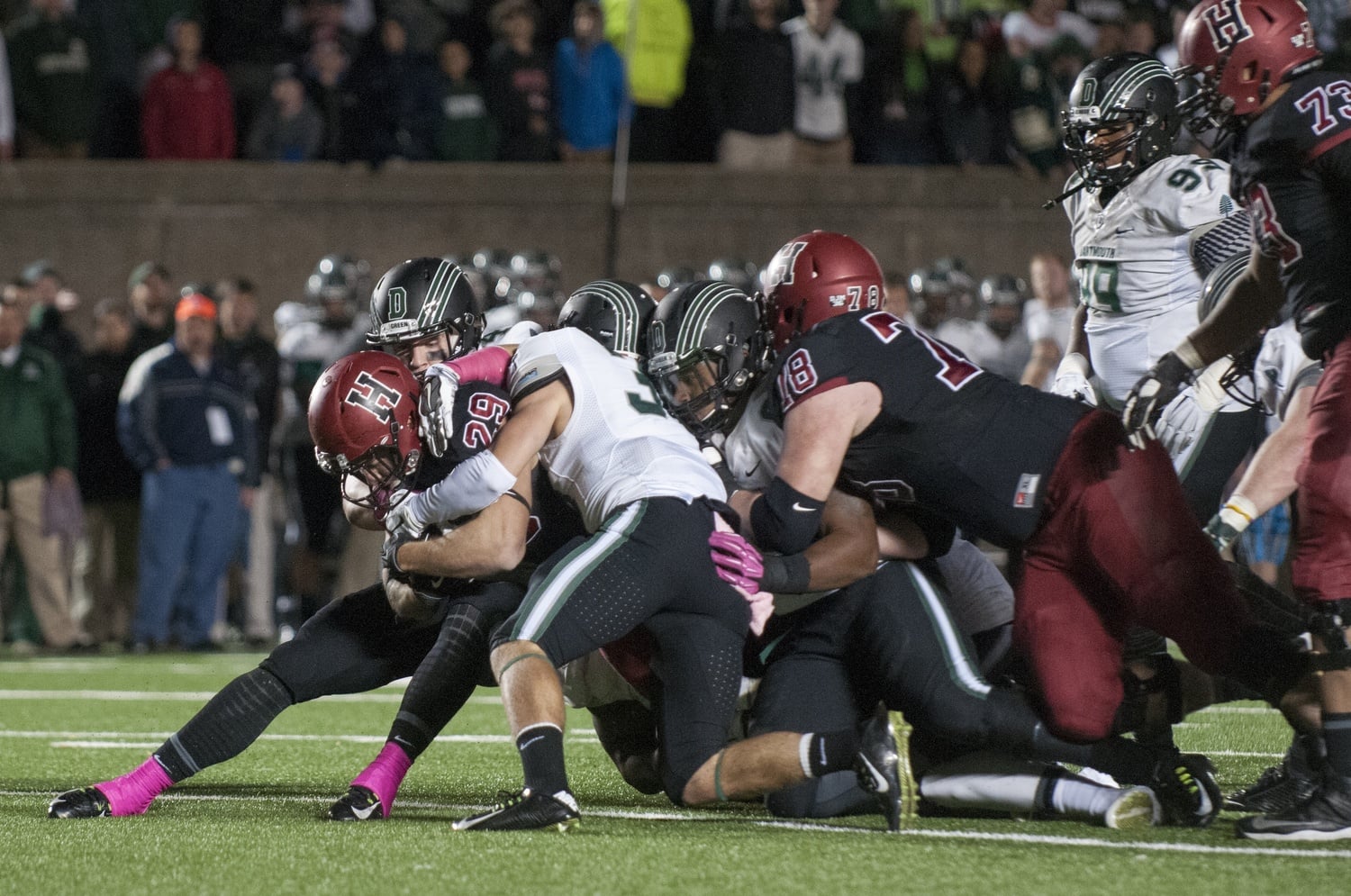 Senior running back Paul Stanton, pictured here, as well as classmates Scott Hosch and Seitu Smith all tried to punch the ball in from the one-yard line early in the fourth, but the Crimson was stopped five straight times.