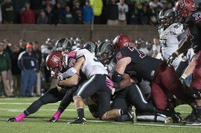 Cover image for Football Steals Late Victory from Dartmouth, 14-13