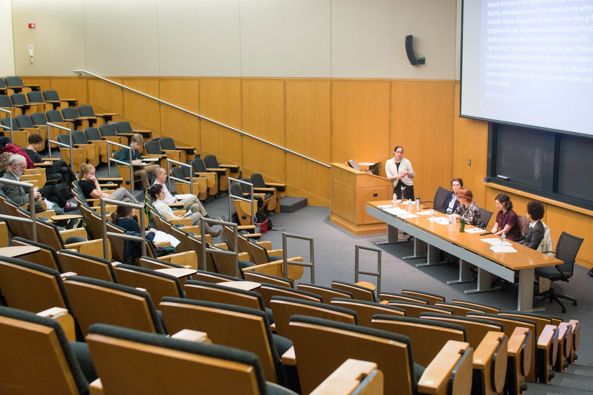Roughly a dozen people attended an informational panel about the Office of Sexual Assault Prevention and Response, Title IX, the Office of Dispute Resolution, and the Administrative Board in Tsai Auditorium on Tuesday evening. 