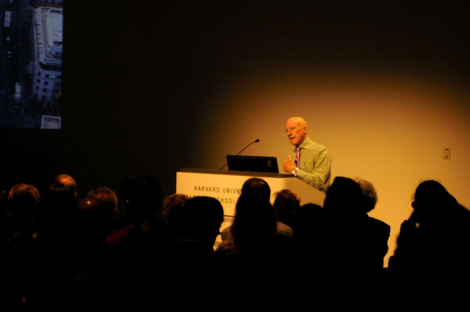 Foster and Partners architect Norman Foster gives the inaugural lecture at the Harvard Center for Green Buildings and Cities conference. Foster spoke about the importance of creating sustainable buildings and public works.