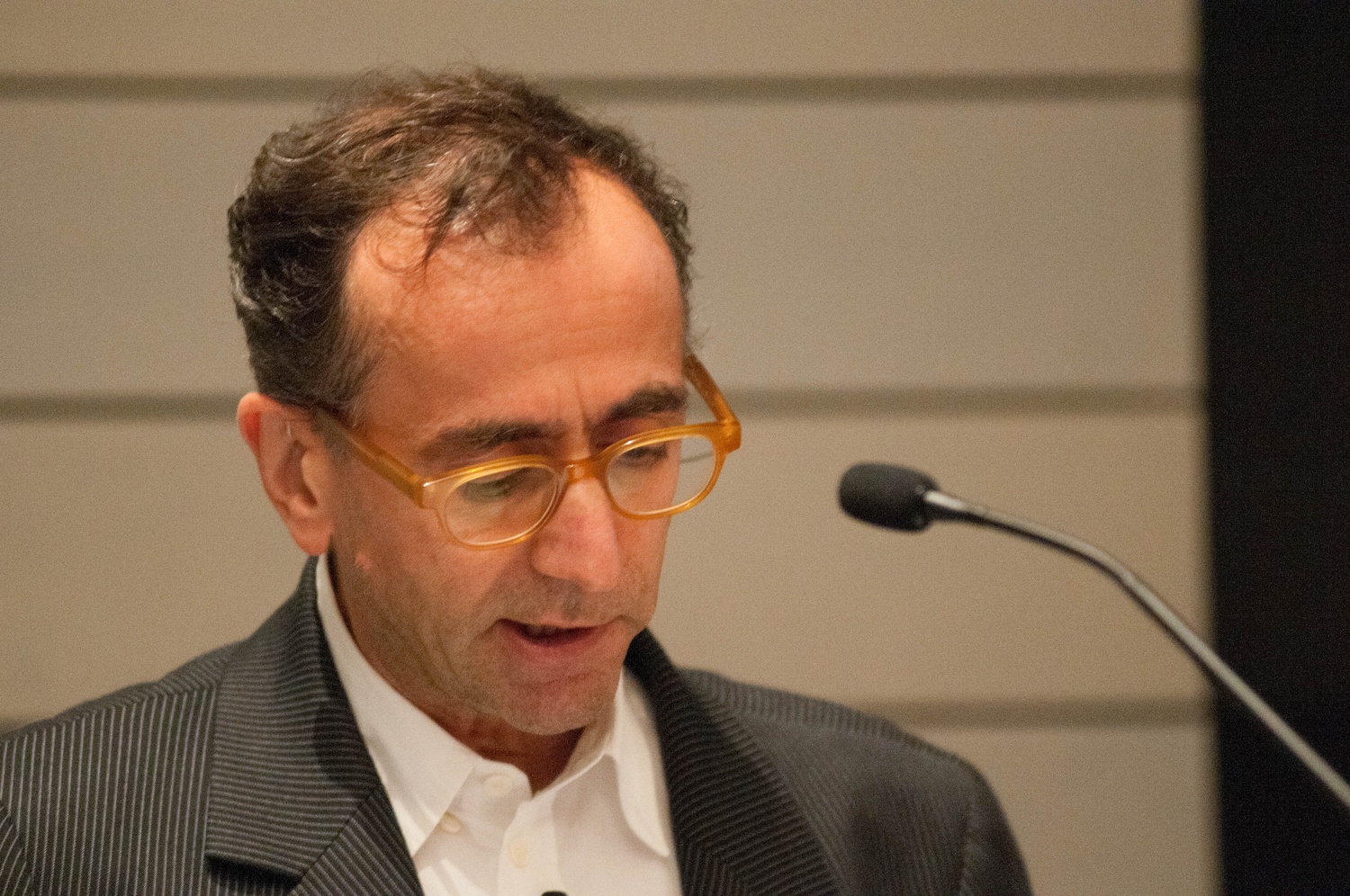 Nicholas Mirzoeff, a professor at New York University, speaks at the Harvard Art Museum on Thursday evening about "visual commons" in the context of historical events and most recently, the #BlackLivesMatter movement.
