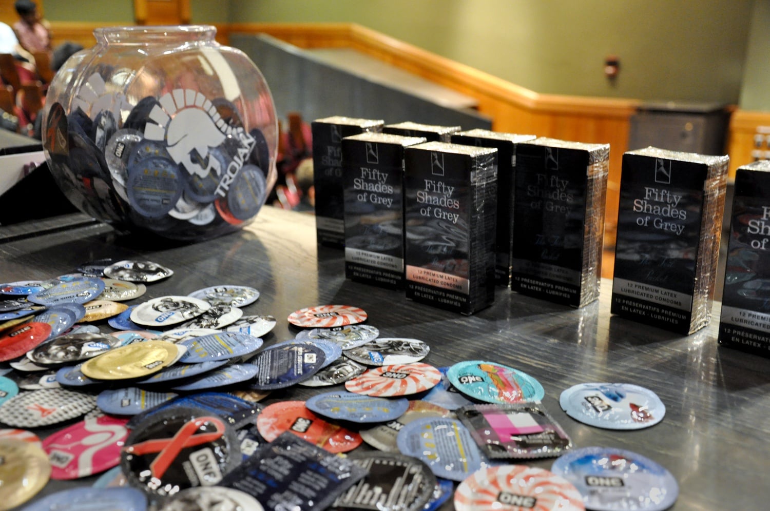Free sex supplies, including massage oil candles and condoms, are provided to students attending the Harvard Sex Week event called Feel the Good Vibrations on Thursday. The event was an information session about sex toys and how they can be incorporated into one’s sex life. 