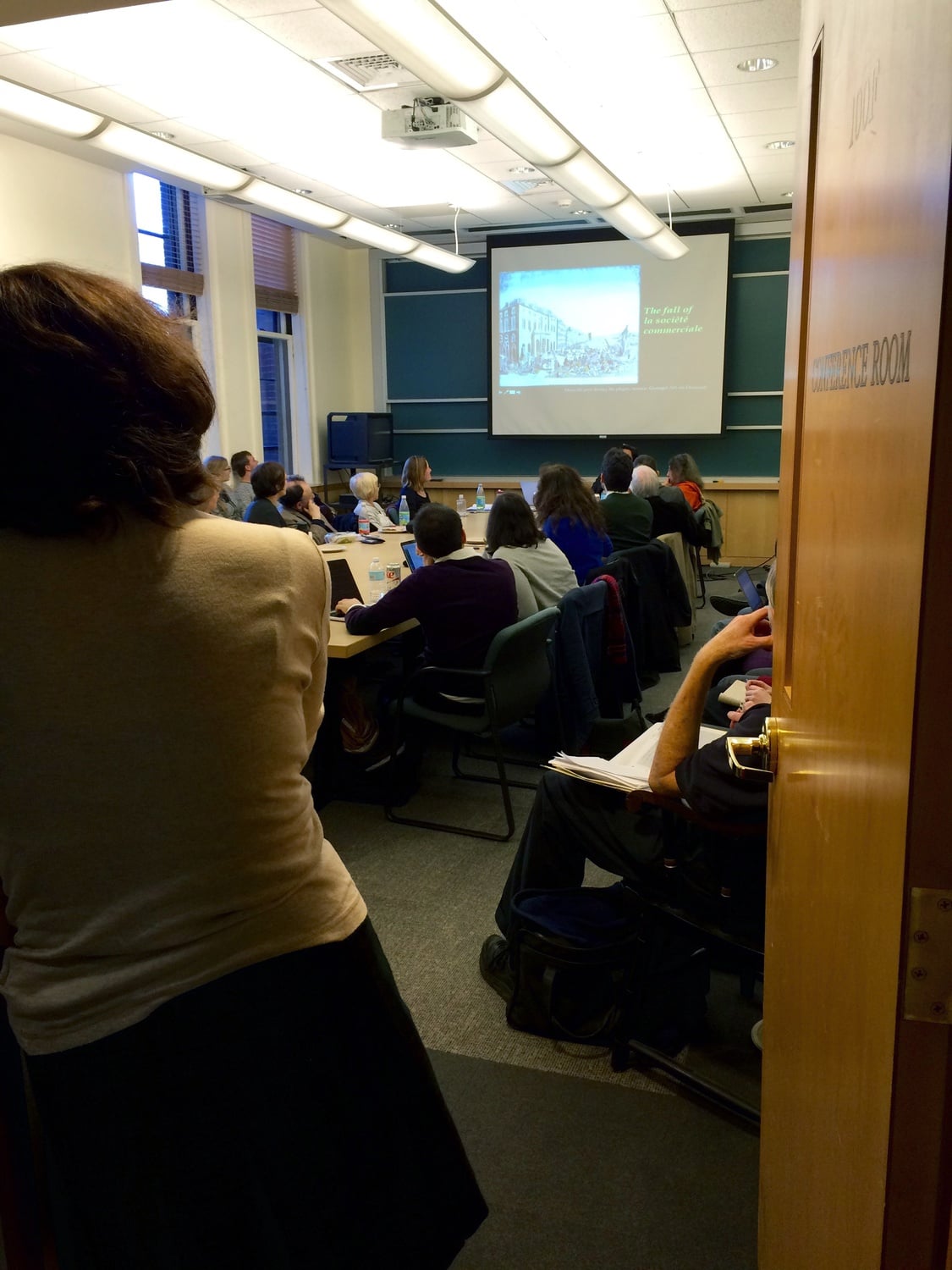 Students and faculty attend a talk about disease in Marseille, France at a weekly meeting about Science, Technology, and Society on Monday, Nov. 16.