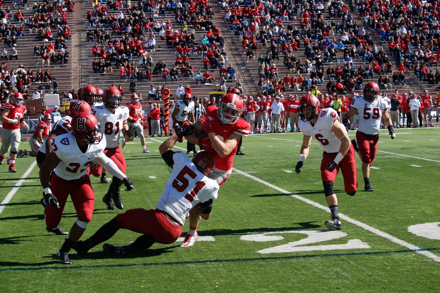 Senior linebacker Jacob Lindsey, seen above making a tackle on a Cornell player on Oct. 10, has 61 tackles so far this season.