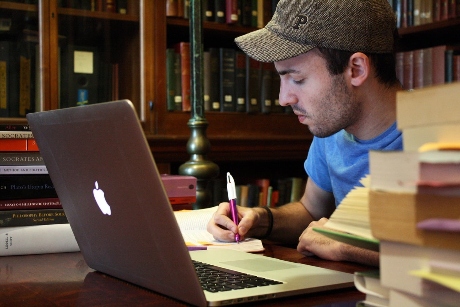 Joshua Blecher-Cohen '16, a Classics and Philosophy joint concentrator, studies in the Adams House Library.
