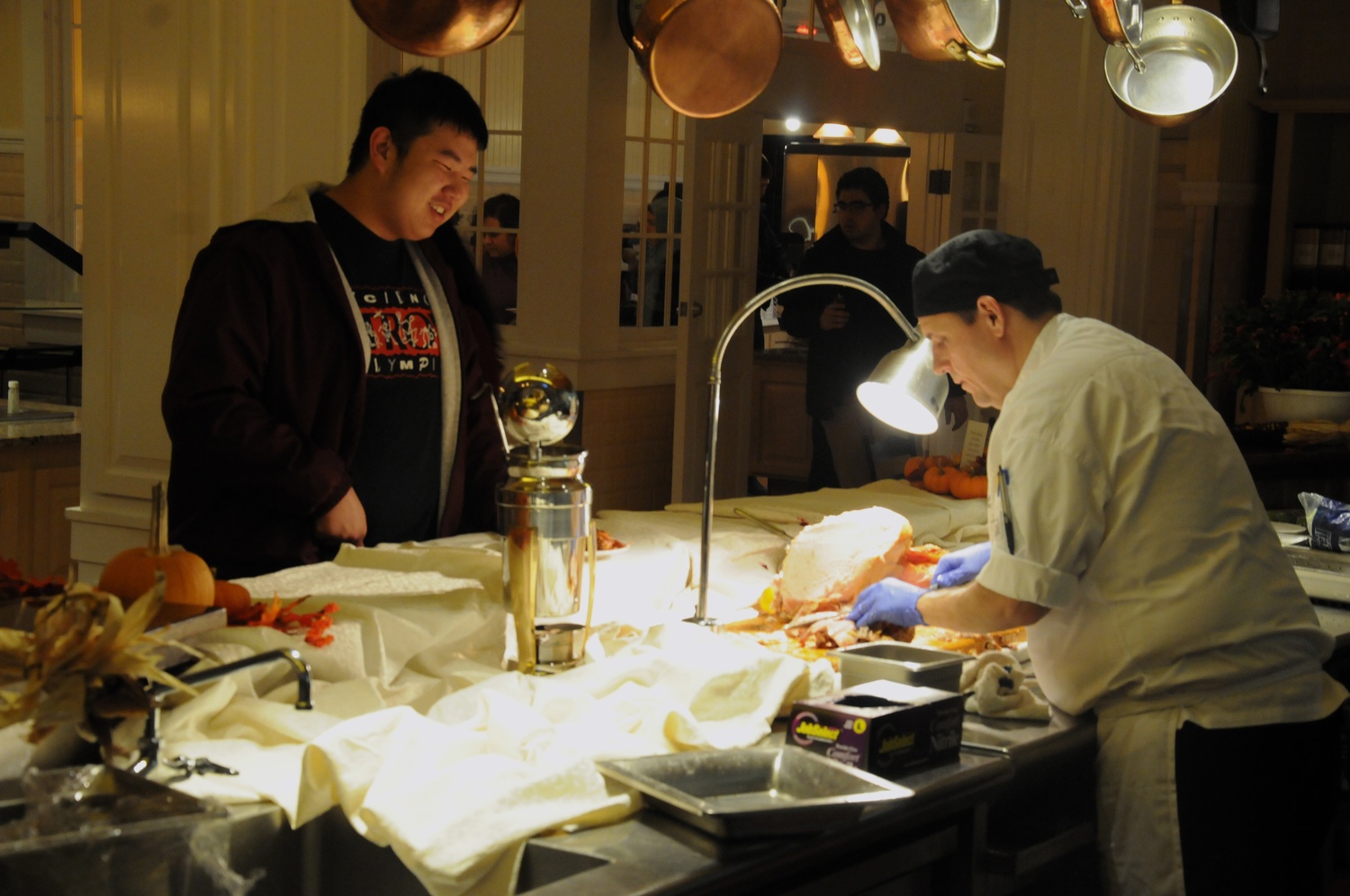Students were able to request specific parts of the turkey being served for Thanksgiving dinner in Dunster House.