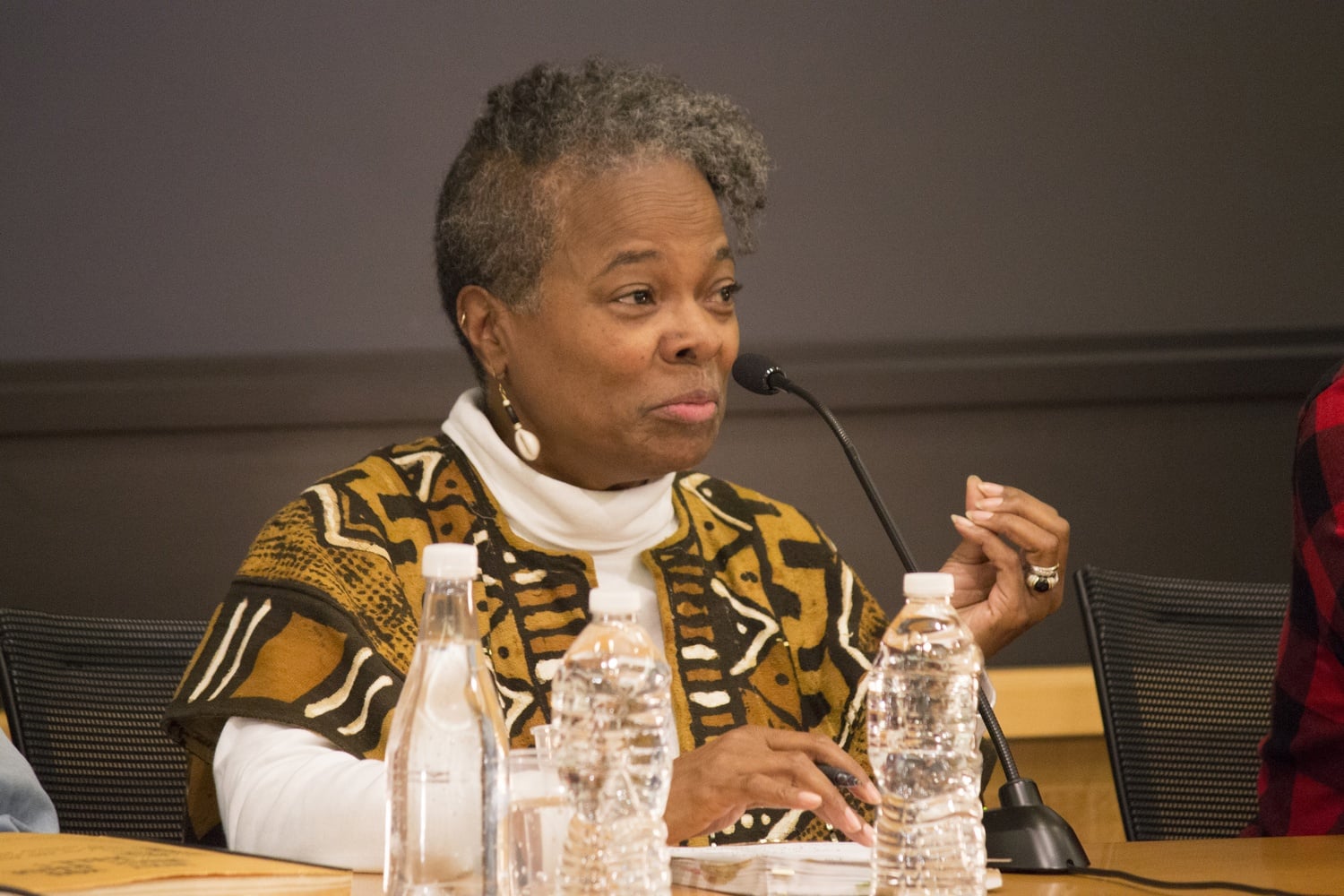 Jamala Rogers, author of “Ferguson is America: Roots of Rebellion,” speaks about her experiences as a woman in an activist role at the a panel event at CGIS South on Thursday afternoon. 
