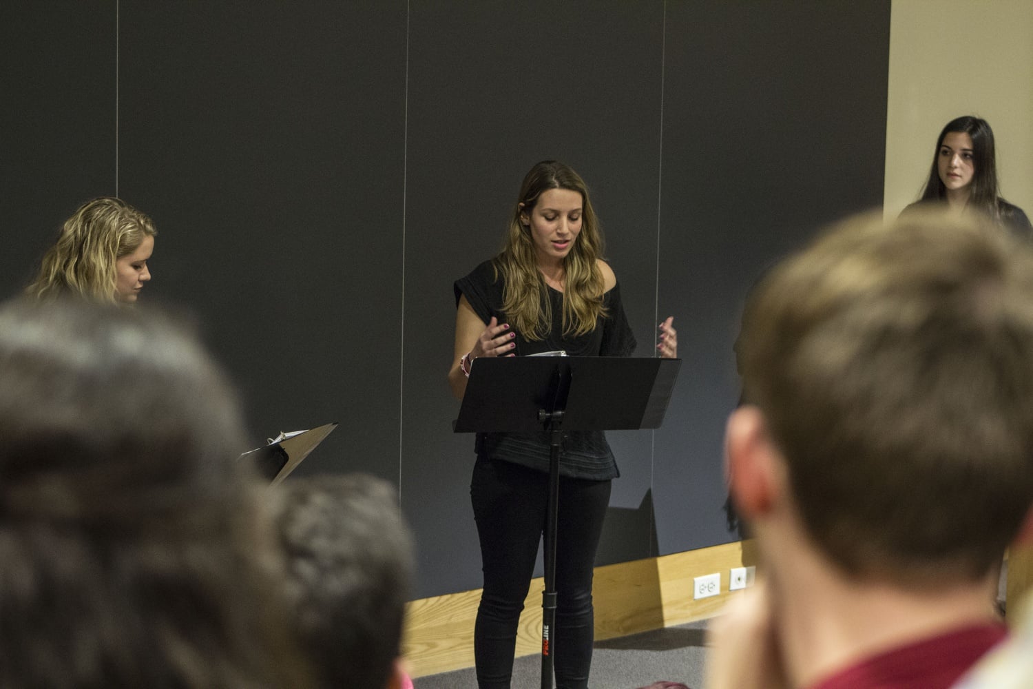 Zoe A. Kibbelaar ’18 relates the story of Maria, a young woman who chooses to get an abortion when cultural and career considerations leave her unwilling to have a child. Hers was one of many stories performed as a part of “Out of Silence: Abortion Stories from the 1 in 3 Campaign,” a dramatic reading dedicated to telling the stories of women who have abortions. Performers shared stories dealing with such issues as financial difficulty, familial and romantic relationships, fetal medical complications, and stigma as factors influencing women’s decisions to undergo the procedure. The performance concluded with an audience talk-back about the show’s production and was attended by about 80 students.