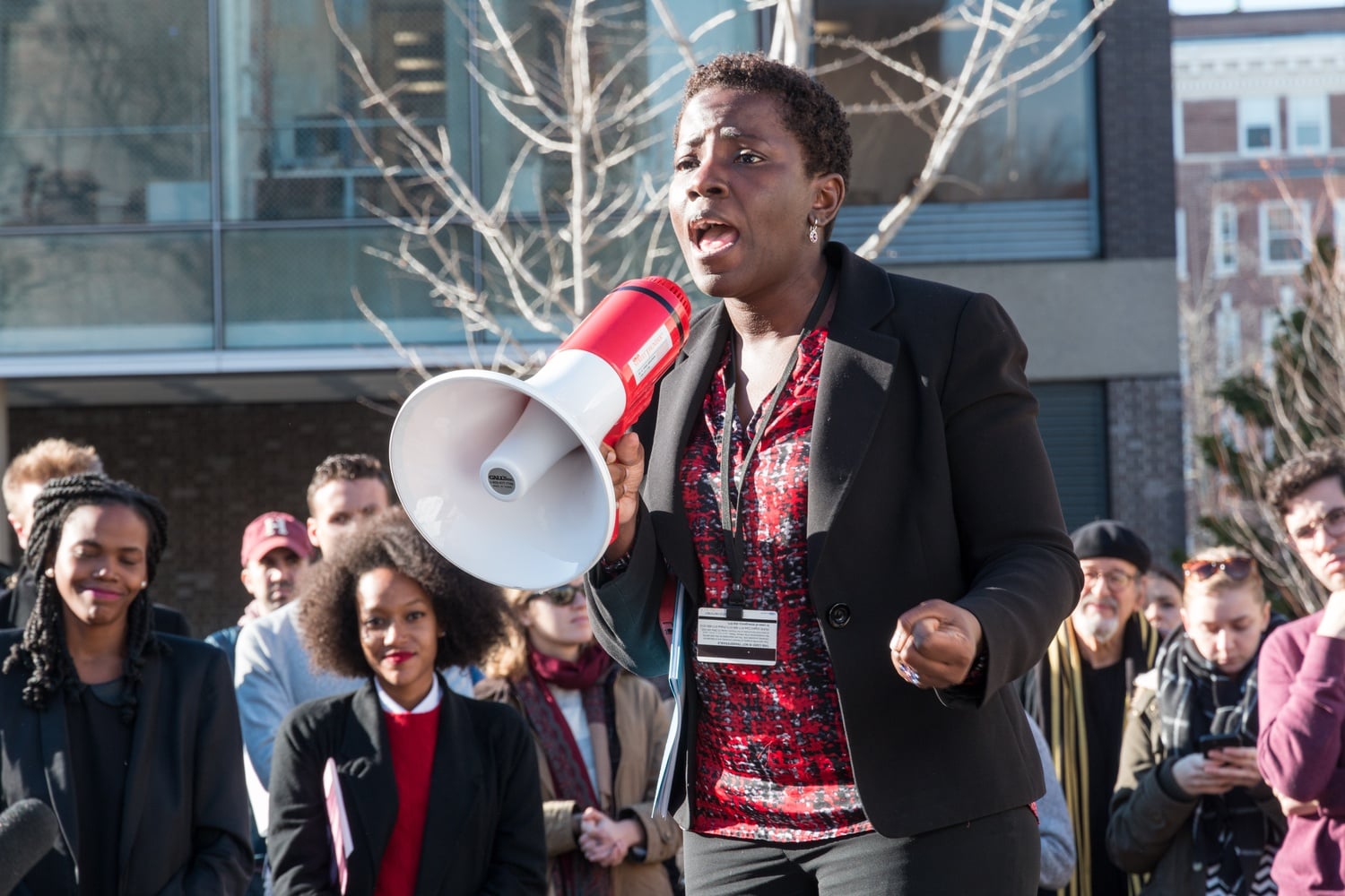 Harvard Law School Professor Dehlia I. Umunna demonstrates her support for the students at the solidarity rally. 
