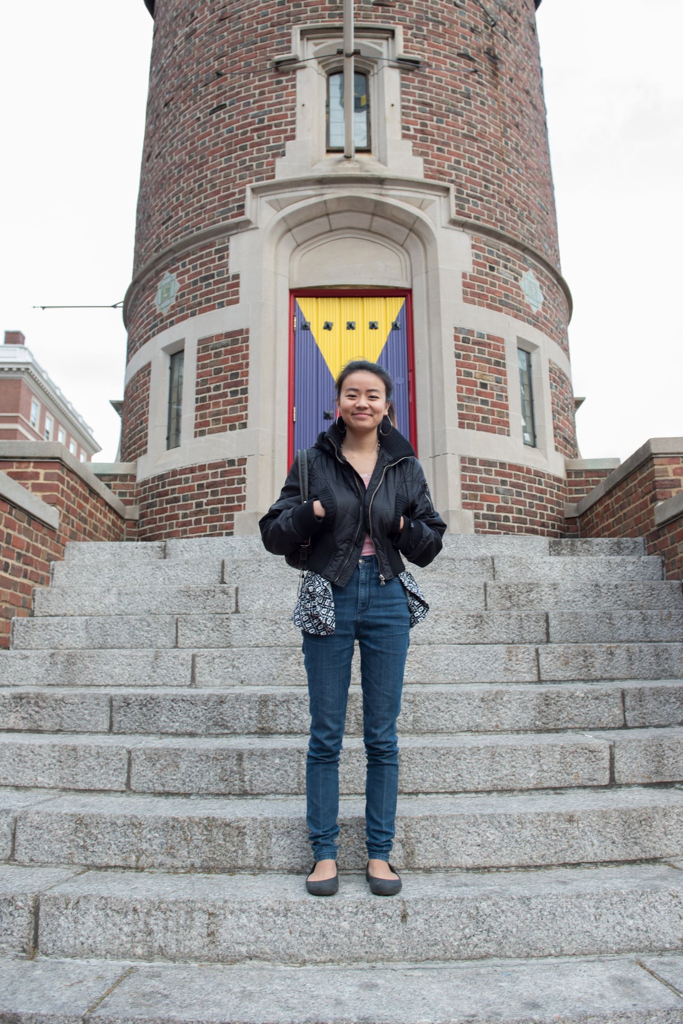 Katow stands in front of a semi-secret Sorrento Square social organization that used to occasionally publish a so-called humor magazine, of which she is vice president.