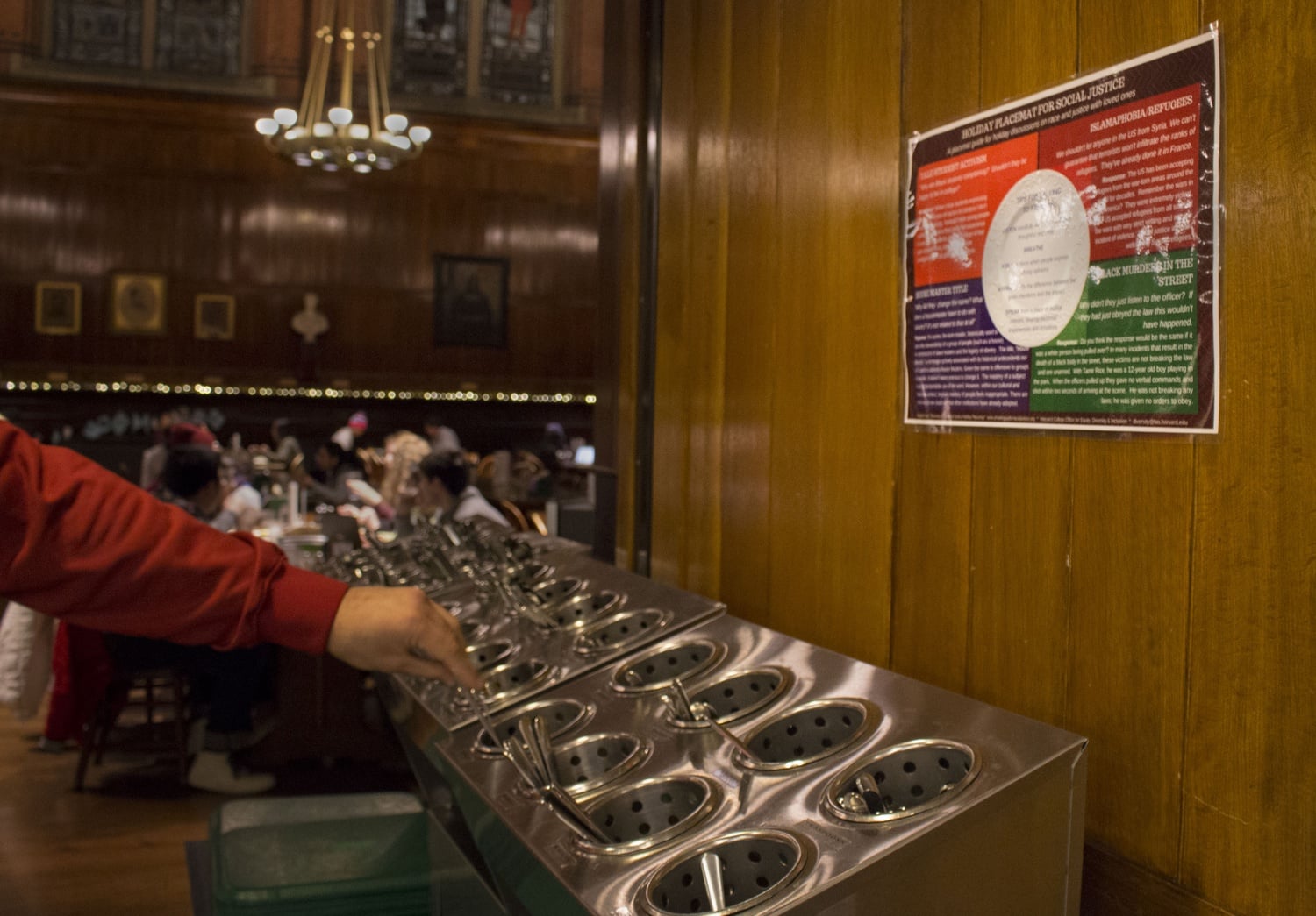Last week, the College outfitted a number of dining halls with laminated placemats described as "[guides] for holiday discussions on race and justice with loved ones." Aaron I. Henricks ’16 said he found the publication of the placemats by an official Harvard office “beyond inappropriate and arrogant,” criticizing their one-sided presentation of “highly debateable subjects.” The placemats offer a single response to each proposed question.