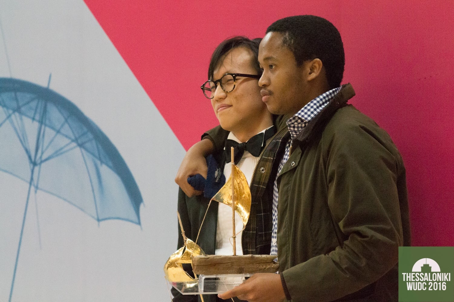 Fanelesibonge S. Mashwama '17 and Bo Seo '17 were victorious in the 2016 World Universities Debating Championship, becoming the second Harvard team to earn the title in three years. Image courtesy of Manuel J. Adams © Thessaloniki WUDC 2016