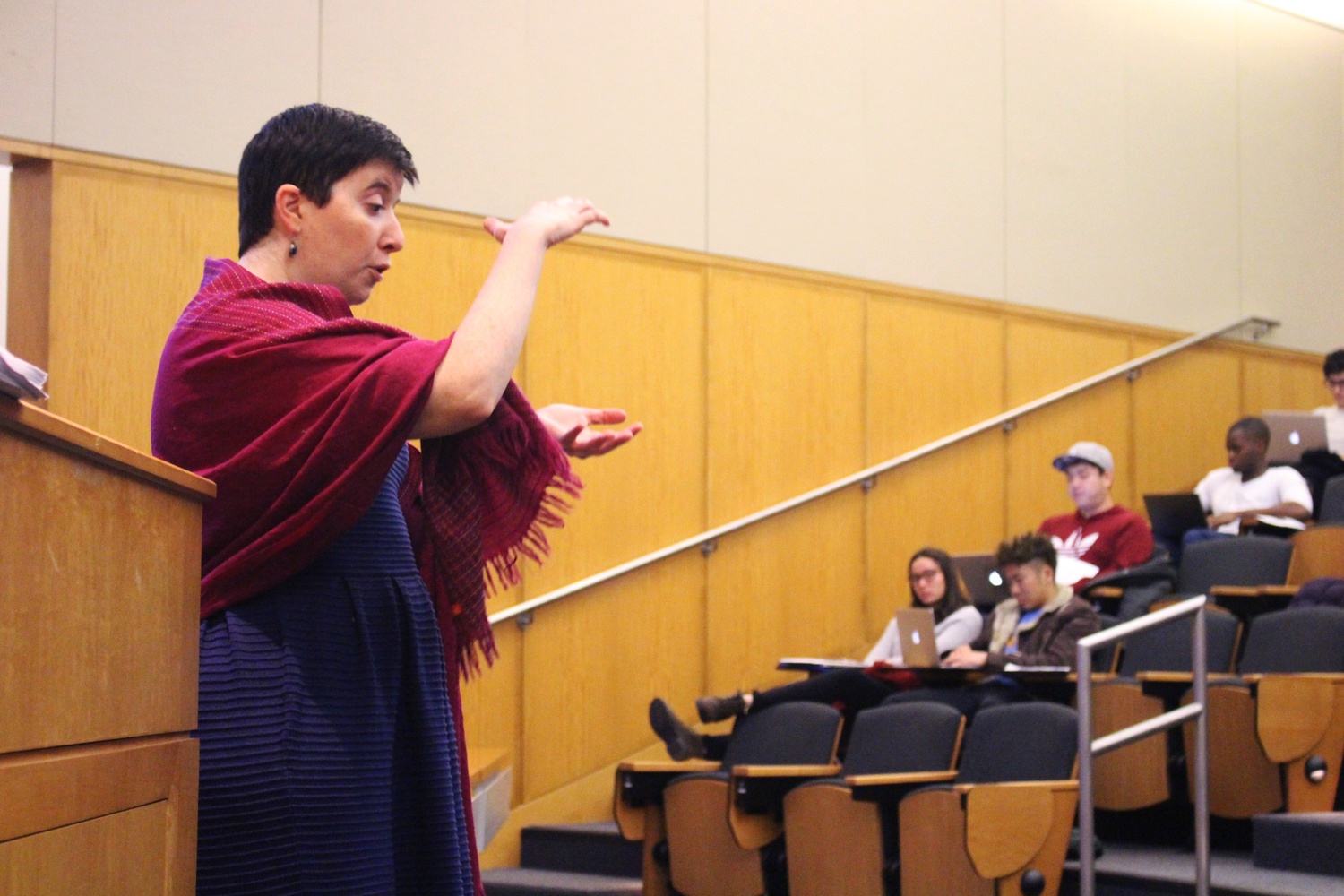 Professor Carla D. Martin gives the opening lecture for her class “Chocolate, Culture, and the Politics of Food” on Wednesday. Martin discussed the history of chocolate’s popularity as well as the industry’s use of child labor.