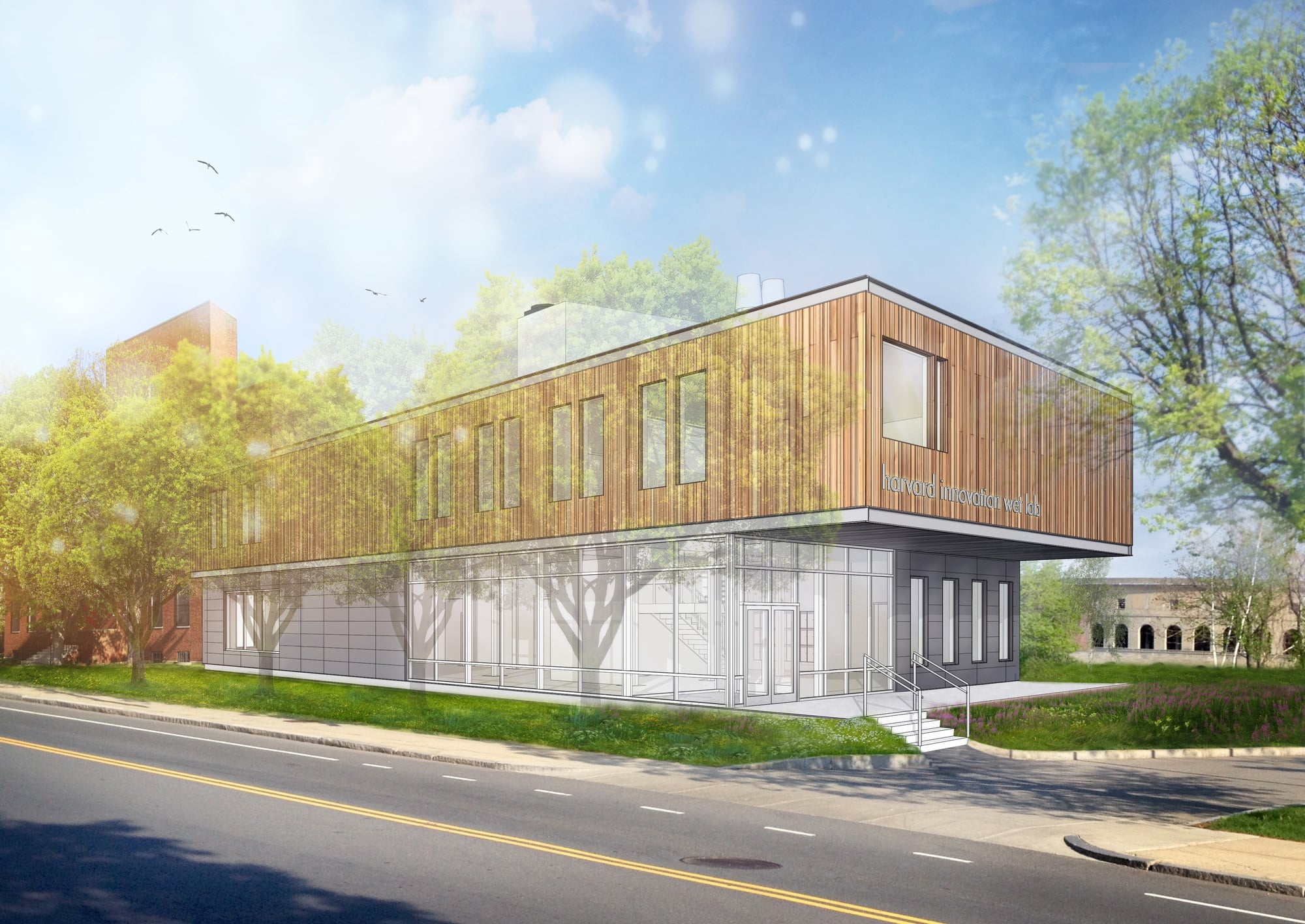Artist rendering of the future Harvard Innovation Wet Lab Building, a new co-working lab environment, set to open in August 2016 after approval for construction by the City of Boston. 