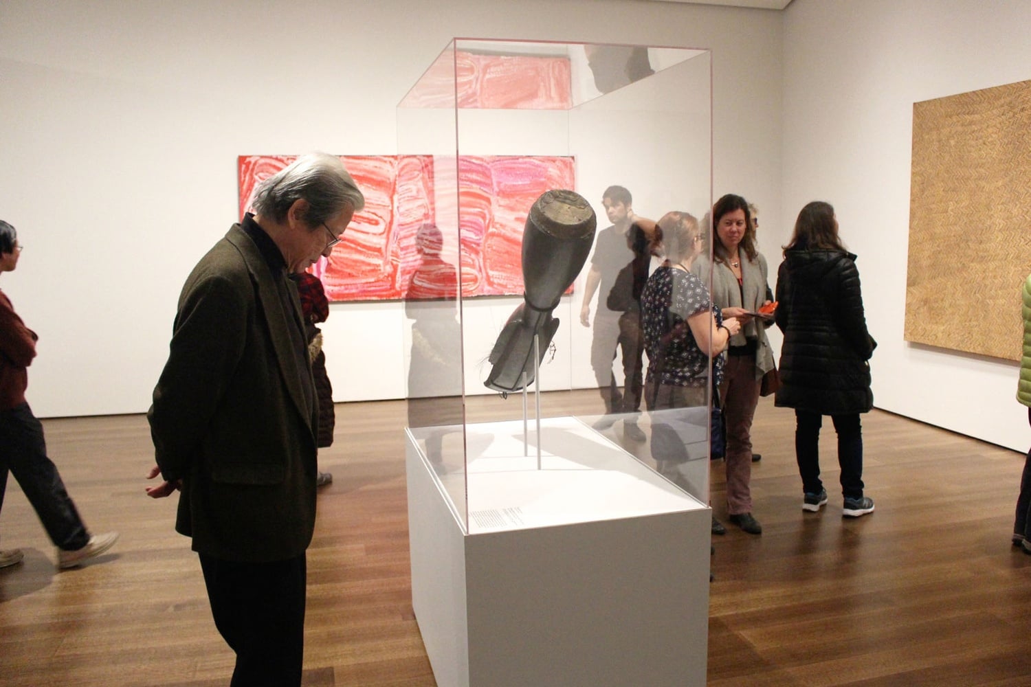 Viewers fill the galleries at Harvard Art Museums’ opening celebration of “Everywhen: The Eternal Present in Indigenous Art from Australia” on Thursday evening.  