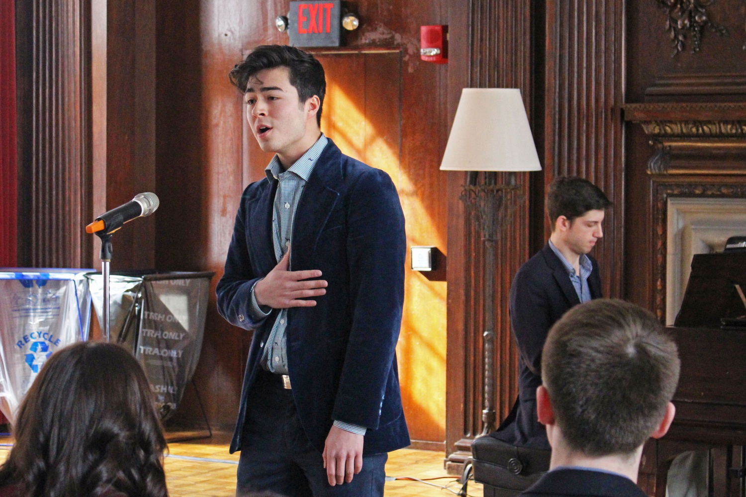 Skip L. Rosamilia ’17 sings “I’ll Be Here” from “The Wild Party” in front of Ana K. Gasteyer and the audience while Dylan Marcaurele ‘16 accompanies him on the piano on Saturday afternoon.
